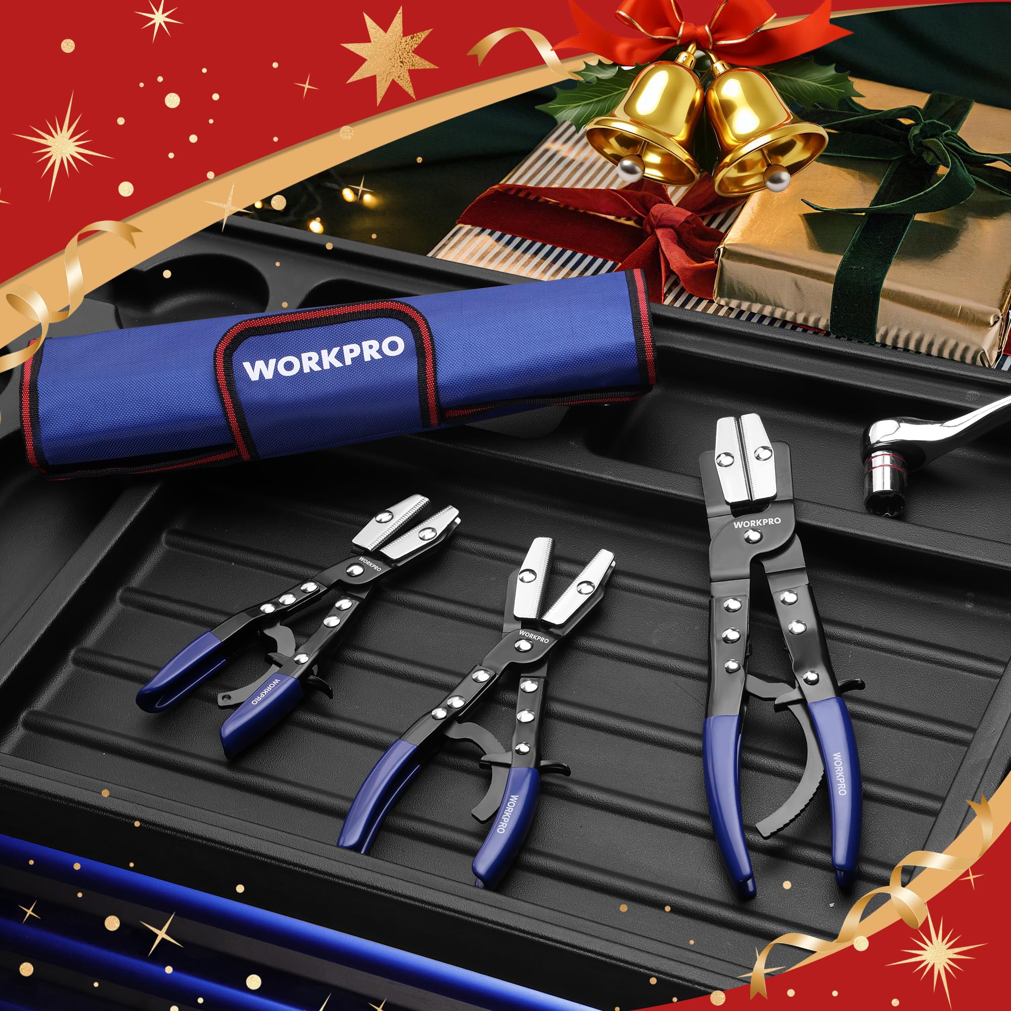 WORKPRO fuel line repair setup using hose pinch-off pliers