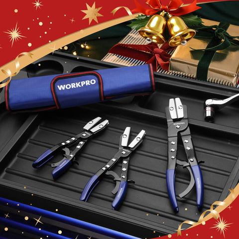 WORKPRO fuel line repair setup using hose pinch-off pliers