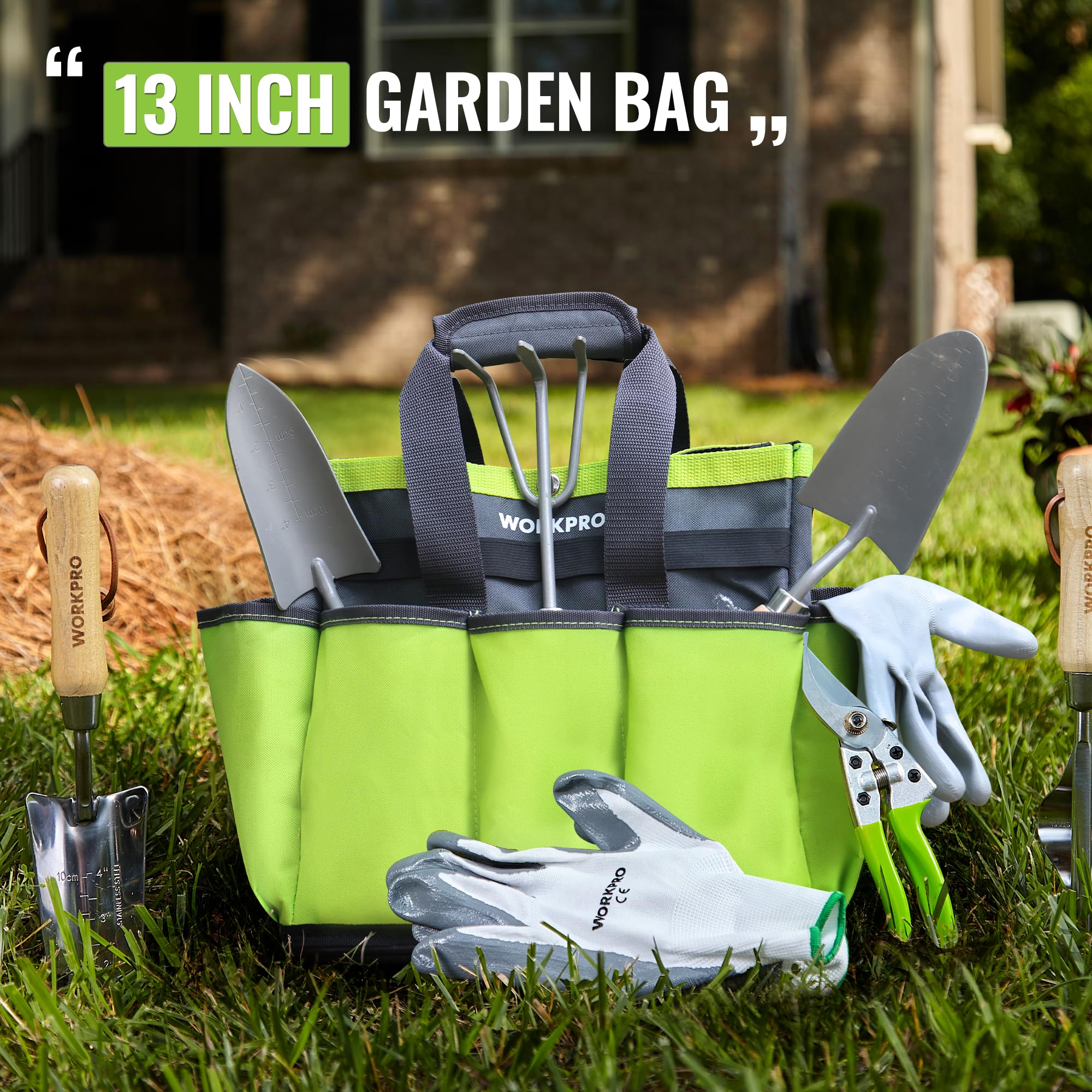 WORKPRO garden bag with deep pockets prevents tools from slipping