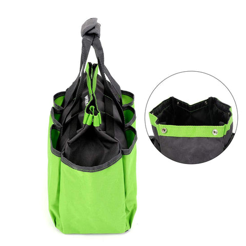 WORKPRO Garden Tool Bag open interior shows 12x12x6 capacity for organized storage
