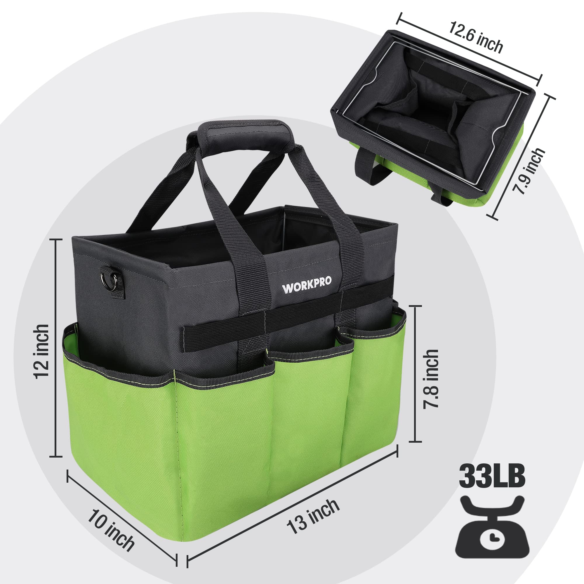 WorkPro garden tool bag standing design enables easy access
