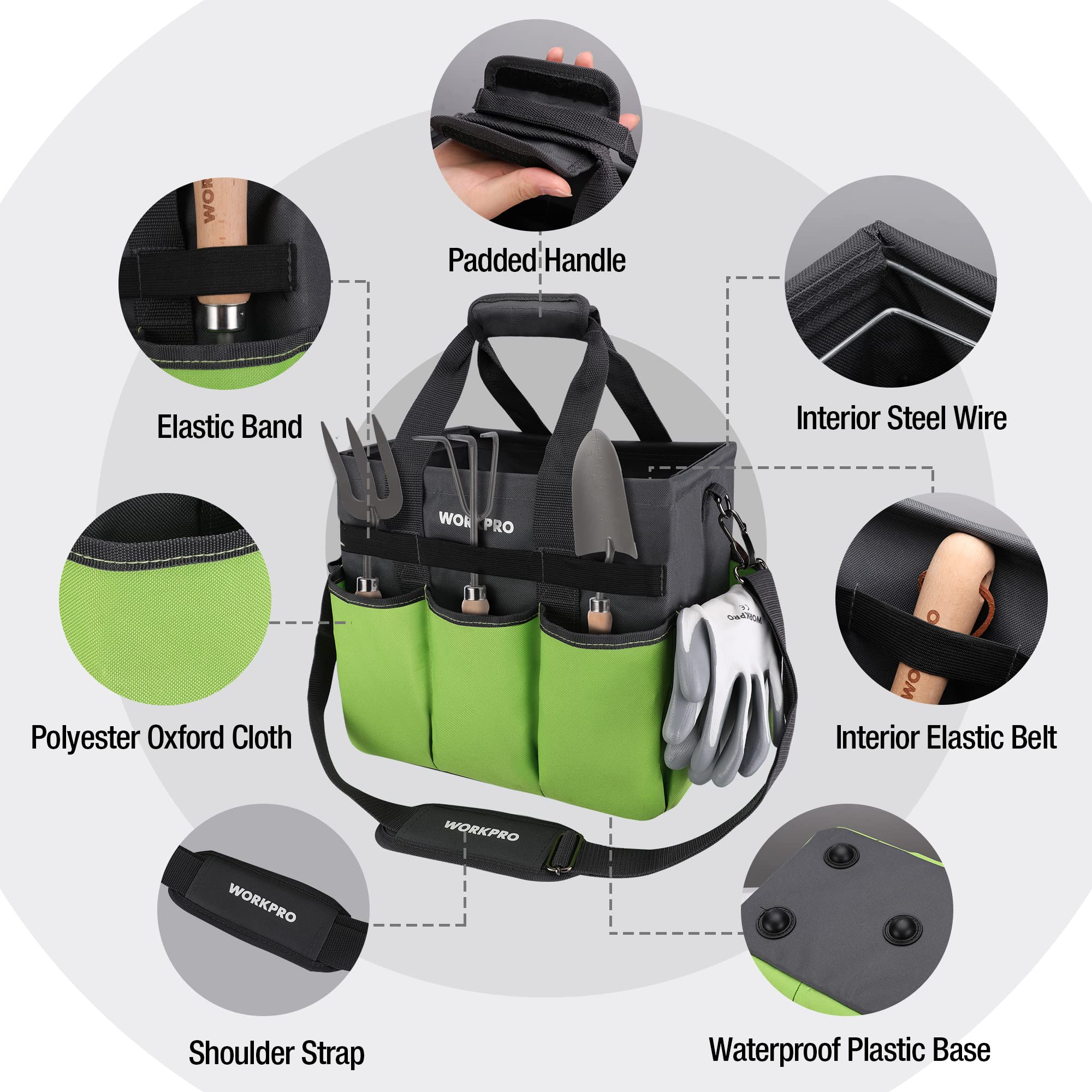 WorkPro garden tool bag wide-mouth opening for quick tool retrieval