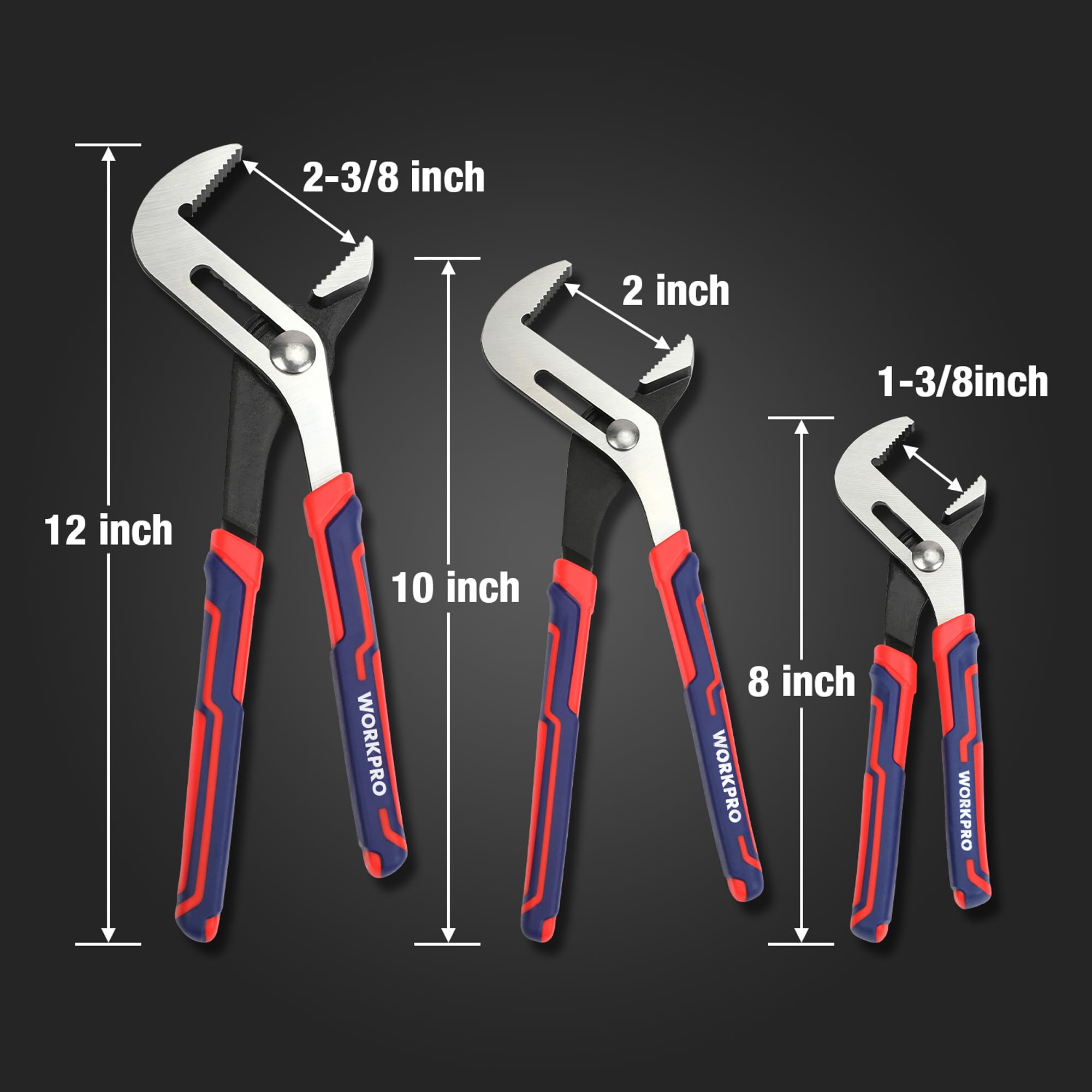 WORKPRO 12-inch groove joint plier provides leverage for larger fittings.