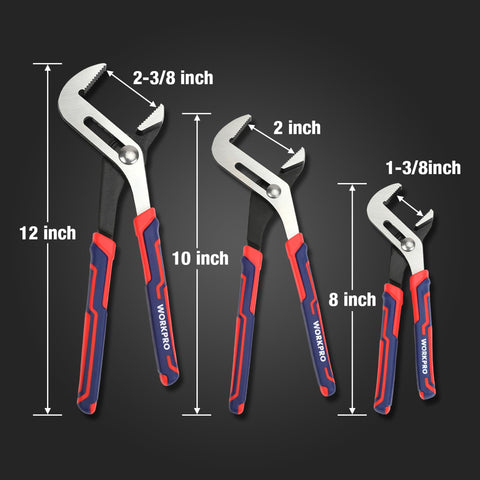 WORKPRO 12-inch groove joint plier provides leverage for larger fittings.