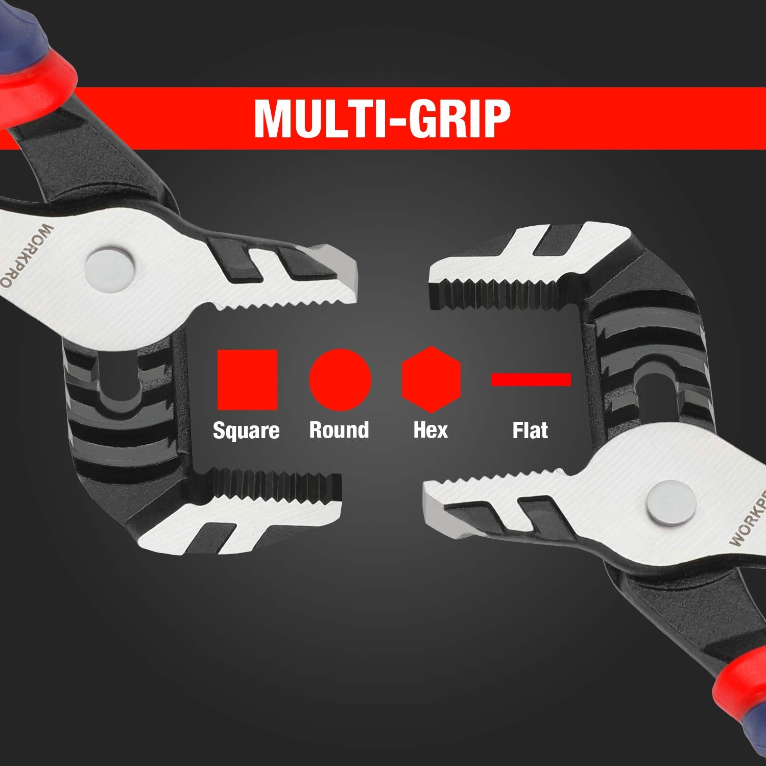 WORKPRO groove-joint plier close-up shows adjustable tongue for versatile gripping.
