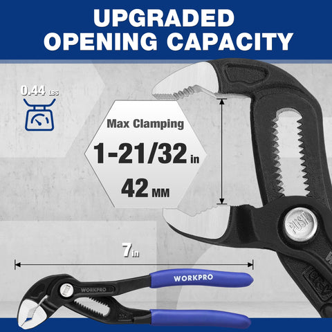 WORKPRO Groove Pliers 42mm opening for large fittings and pipe work.
