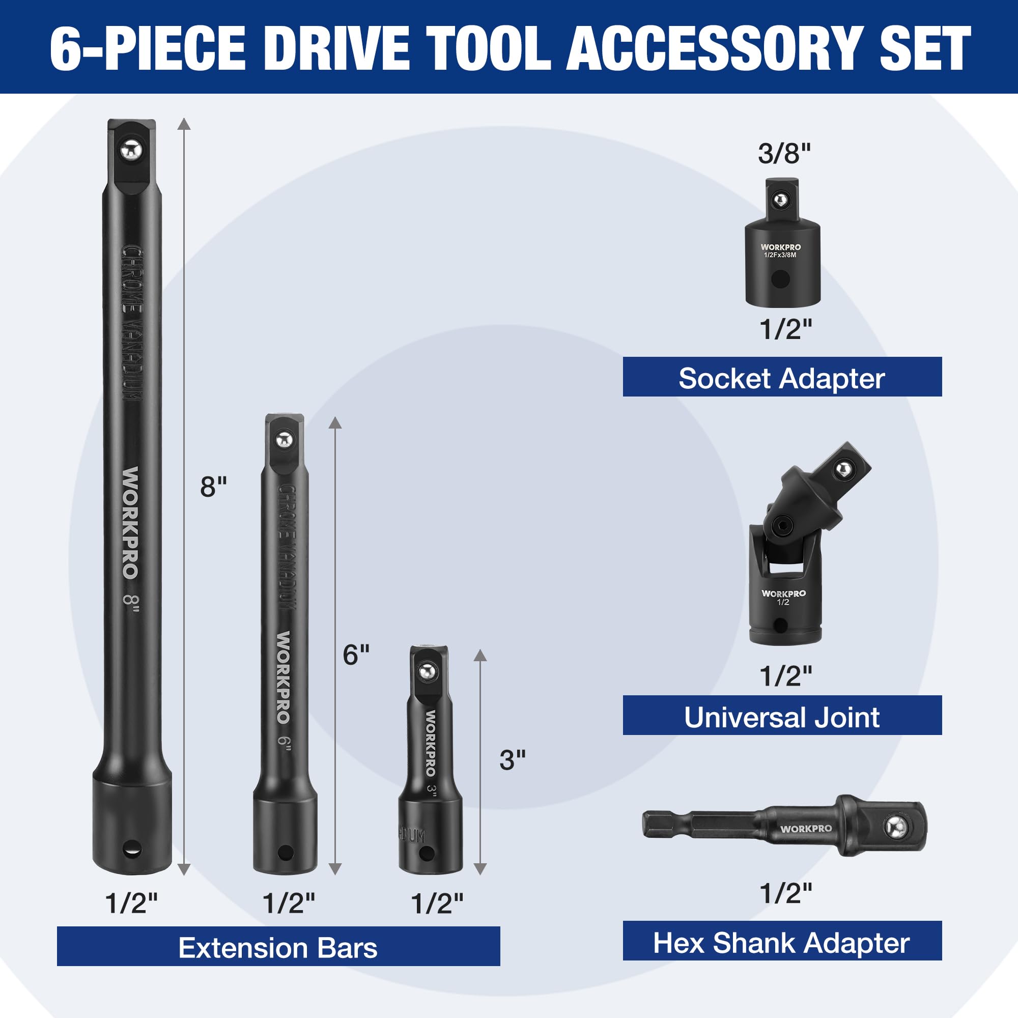 WORKPRO half-inch drive extension 6-inch for deeper access