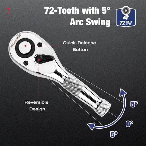 WORKPRO 1/2-inch drive mini ratchet for automotive access.