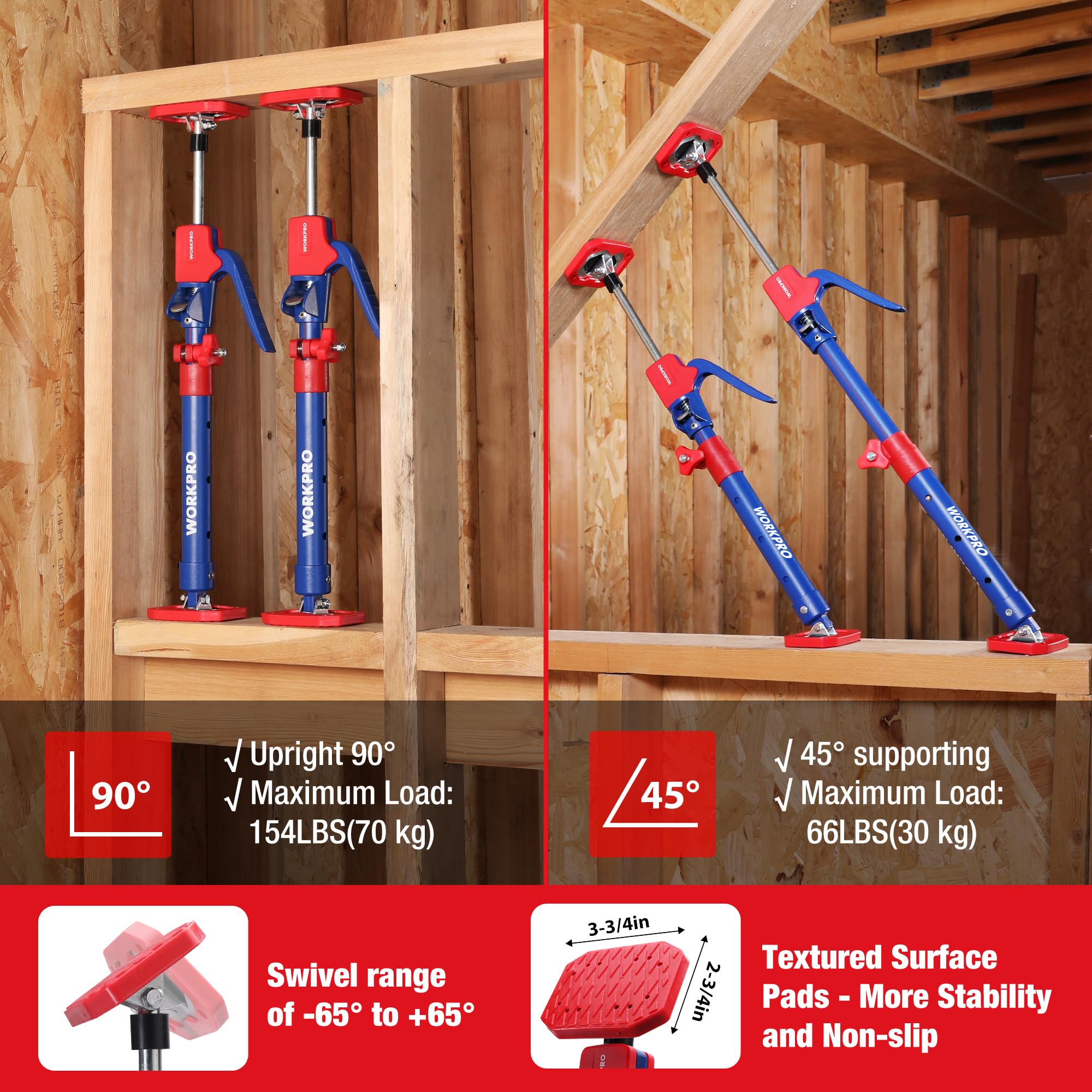 WORKPRO heavy-duty pole with rotating head and non-slip pads