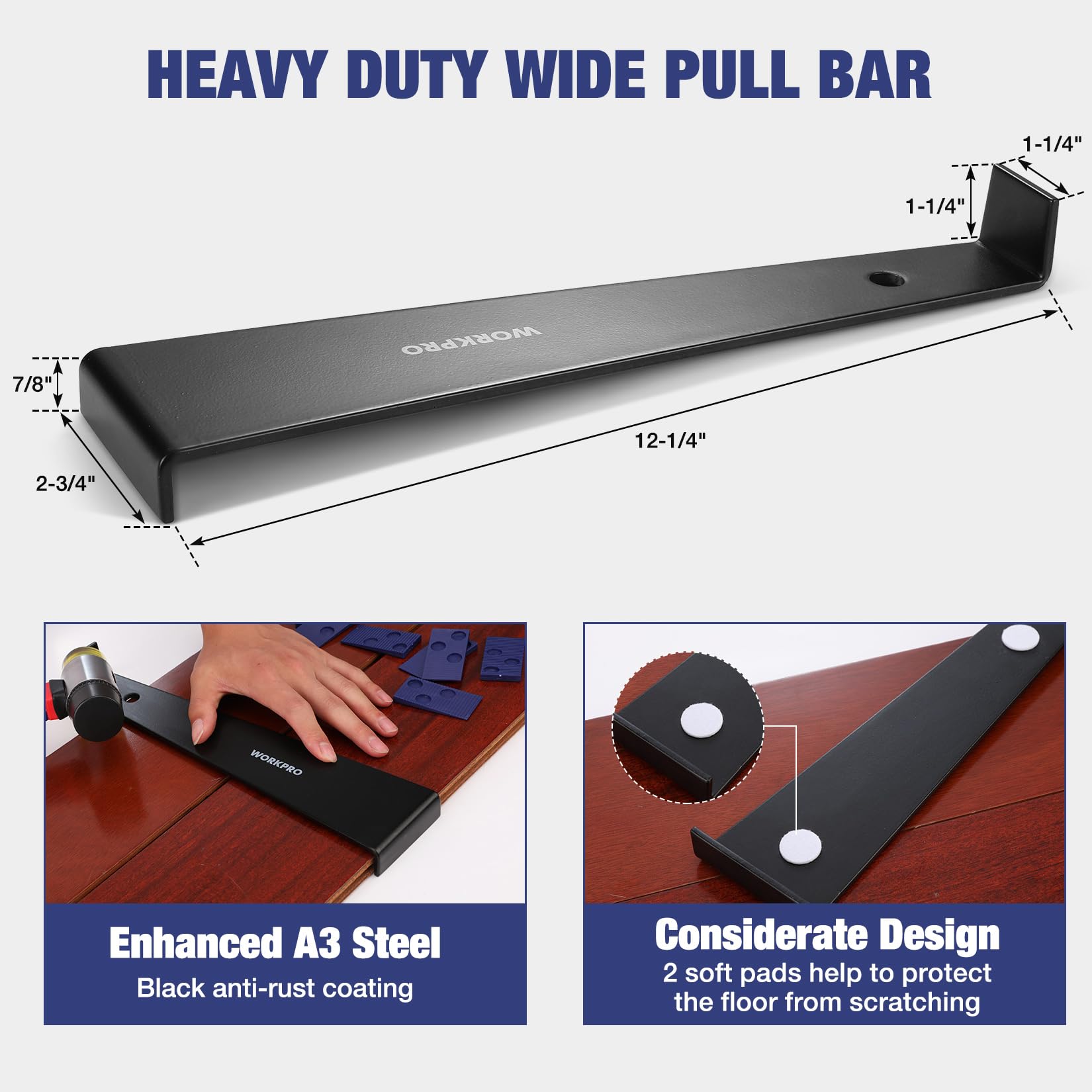 WORKPRO heavy duty pull bar providing leverage for plank alignment