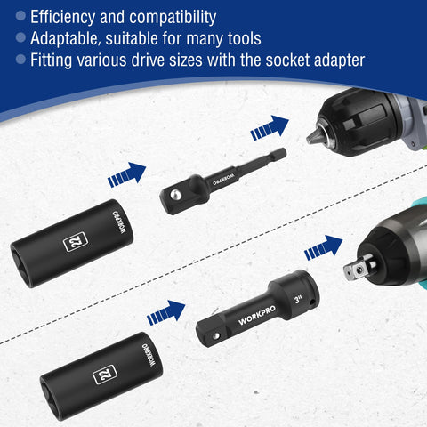 WORKPRO 1/2-inch hex extension bars for secure torque transfer.