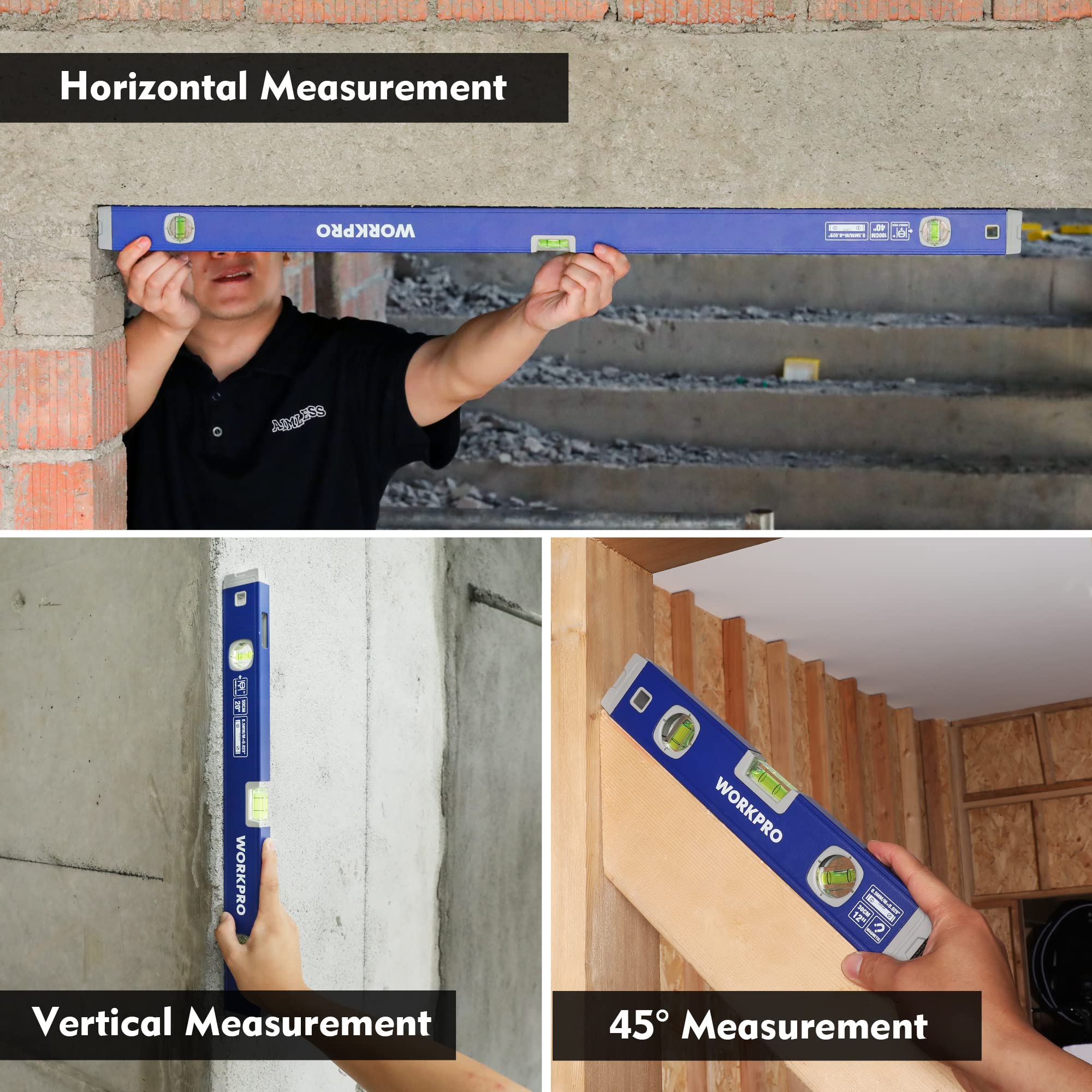 WORKPRO used for home improvement tasks like cabinet hanging and furniture alignment.