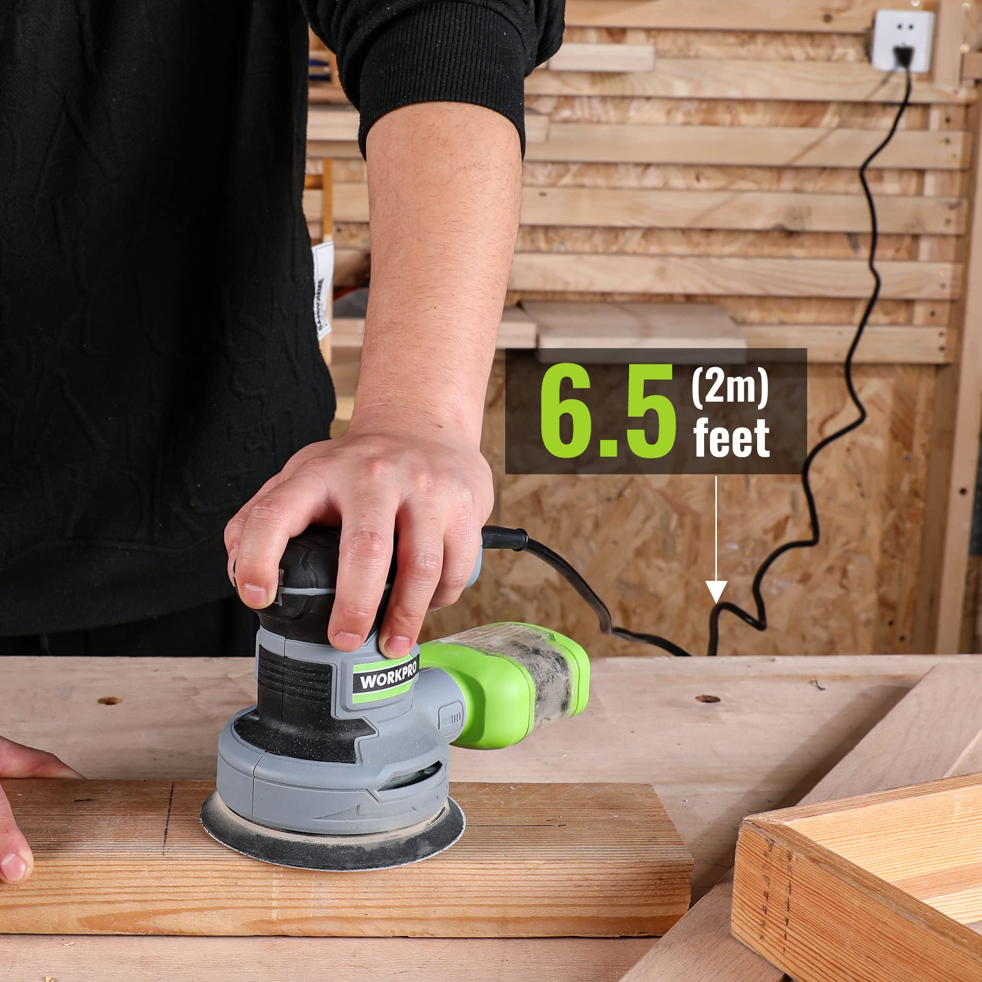 WORKPRO hook-and-loop base enables quick sandpaper changes