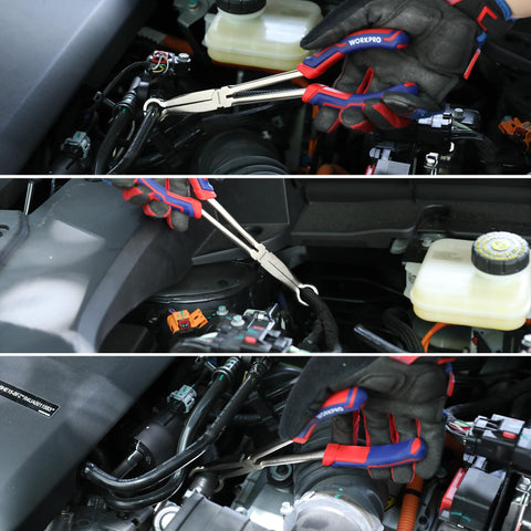 Anti-slip design improves control with WORKPRO hose gripper pliers in tight spaces