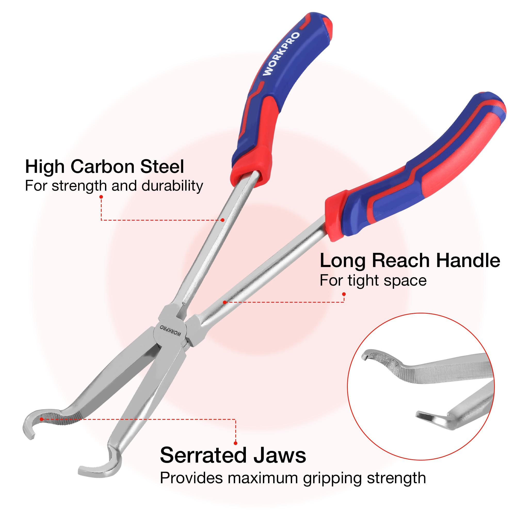 WORKPRO hose gripper pliers with one-half-inch jaws for medium components in restricted areas
