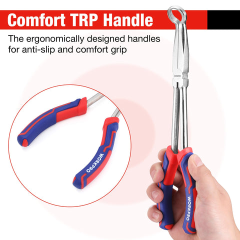 Serrated teeth on WORKPRO pliers provide a firmer grip for twists and pulls