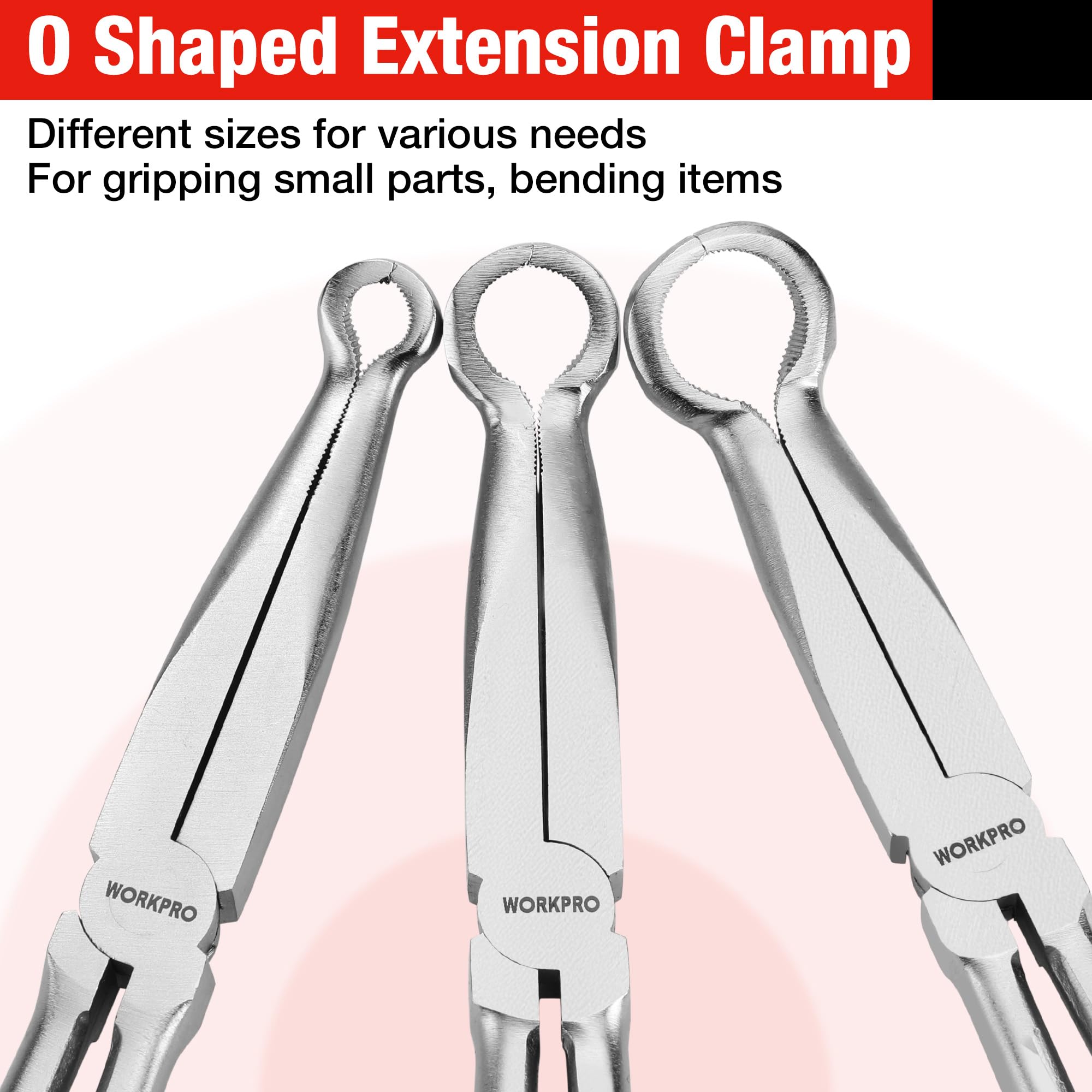 WORKPRO hose gripper pliers with three-quarter-inch jaws secure larger parts behind obstacles
