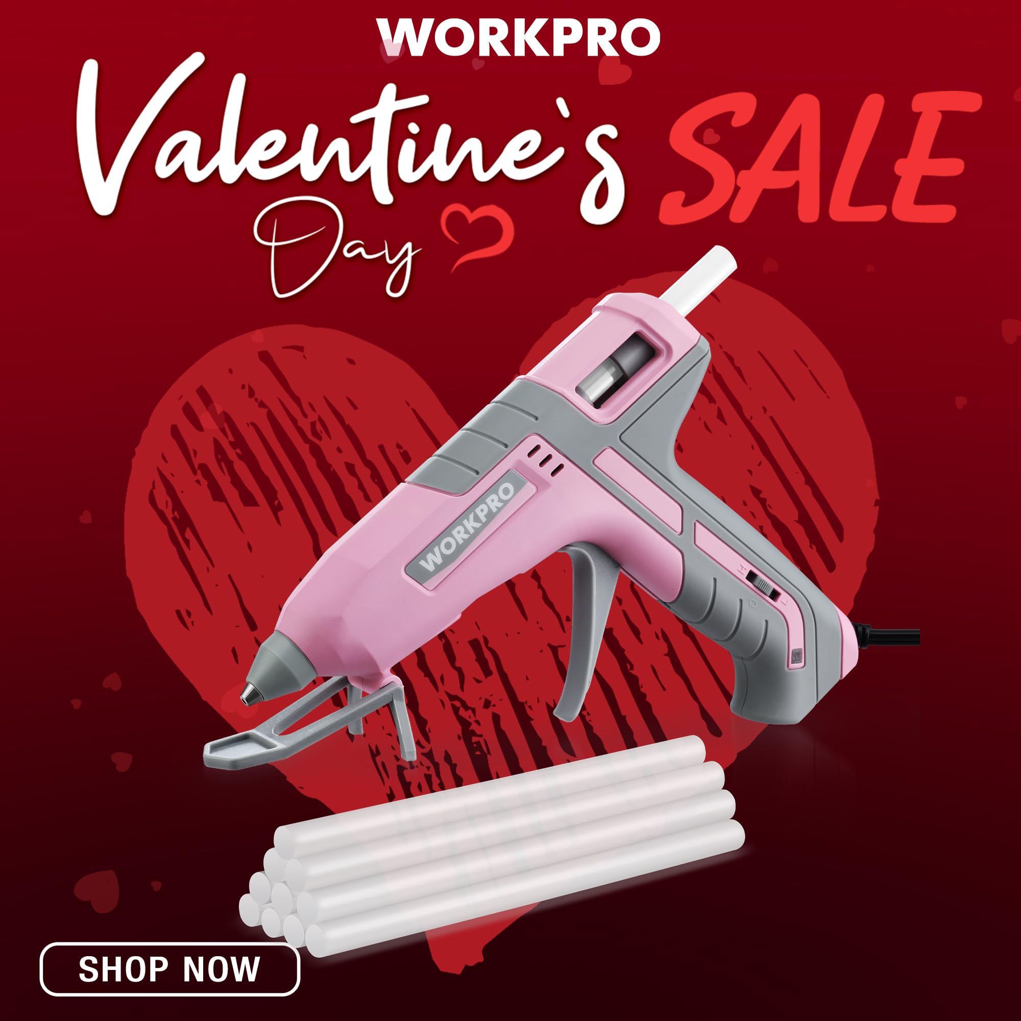 WORKPRO Hot Glue Gun dual temp switch enabling easy adaptation for delicate fabrics and tough plastics