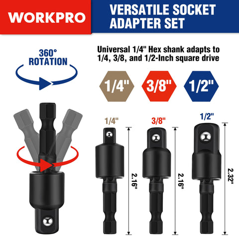 WorkPRO basic 1/2-drive adapter suited for higher torque use.