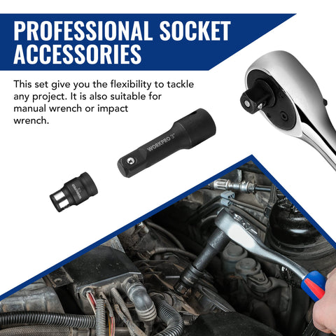 WorkPro impact socket adapter set enables drive-size cross-use