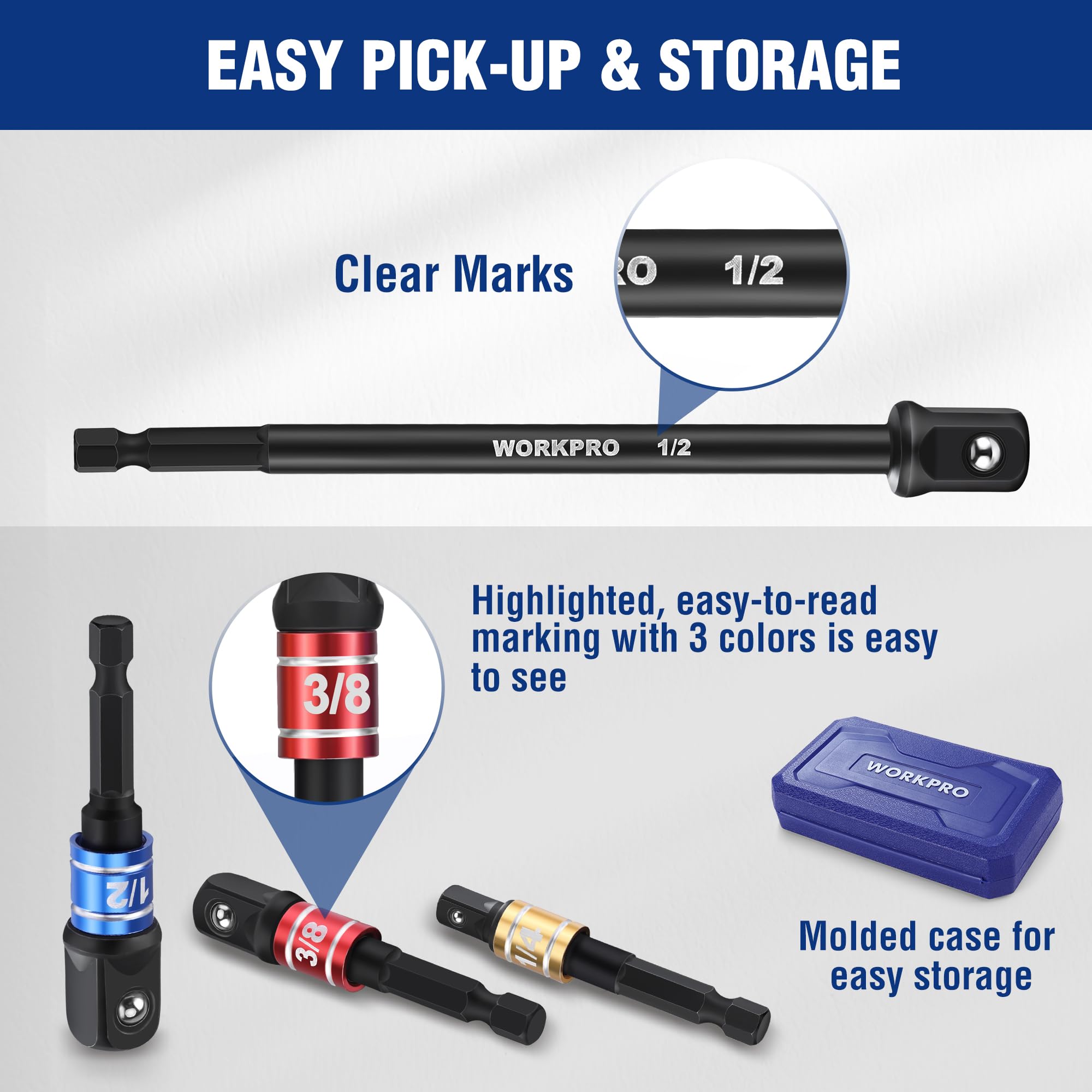WorkPRO swivel 1/2-drive adapter expands reach in confined spaces.