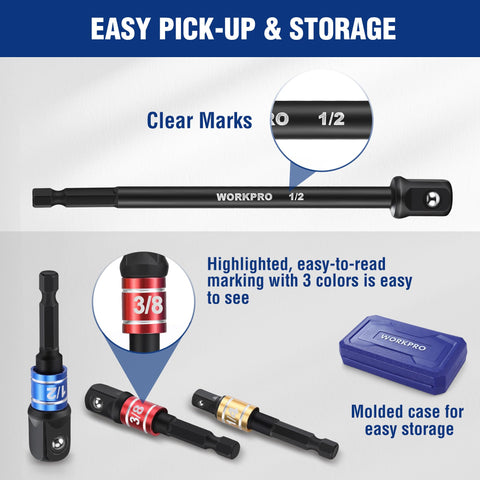 WorkPRO swivel 1/2-drive adapter expands reach in confined spaces.