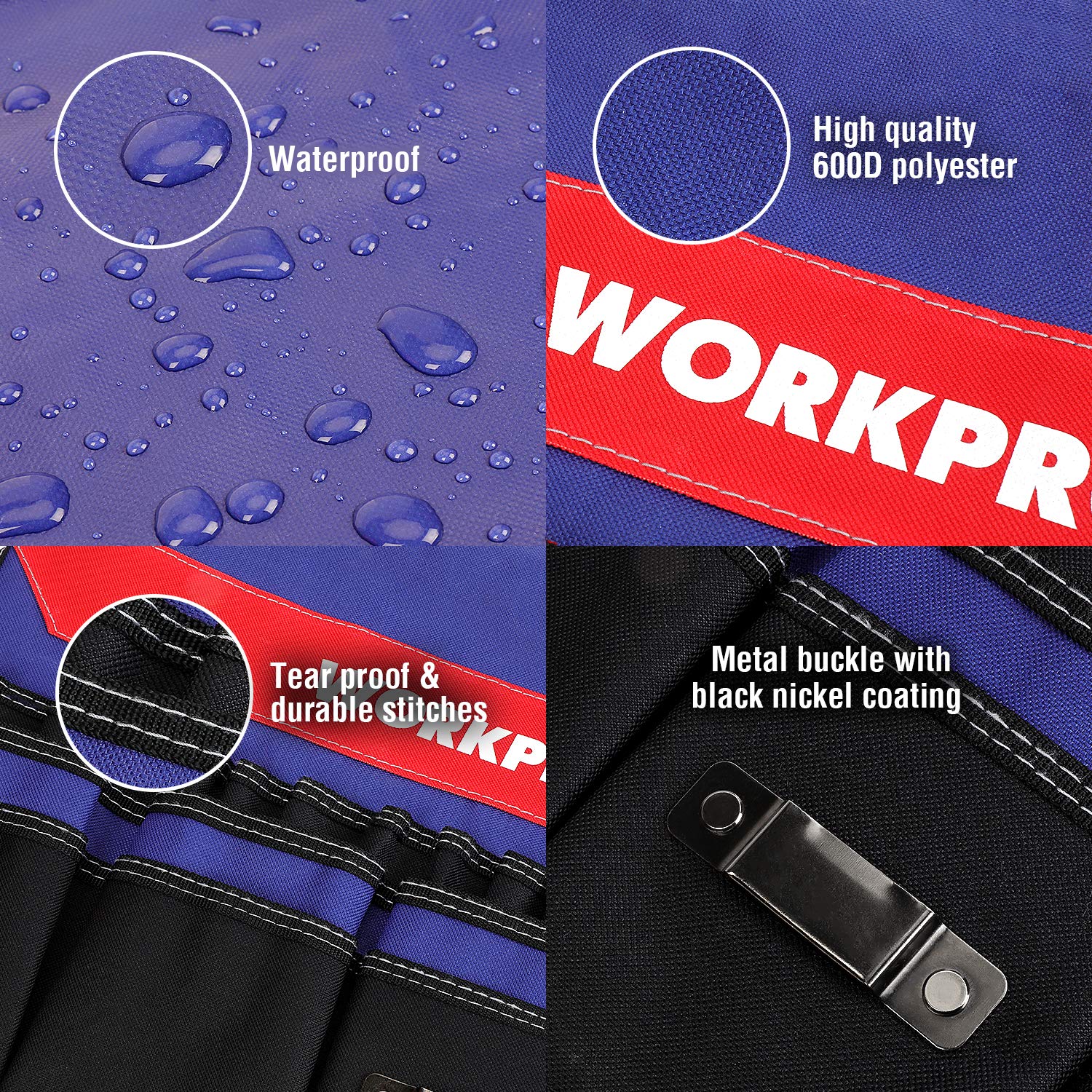 WORKPRO drill pocket with hook-and-loop strap keeps a drill secure