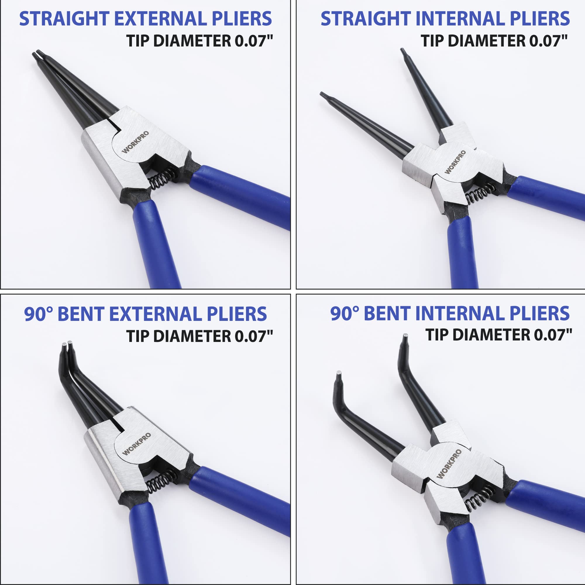 WORKPRO internal straight-jaw pliers in use for precise internal ring removal.
