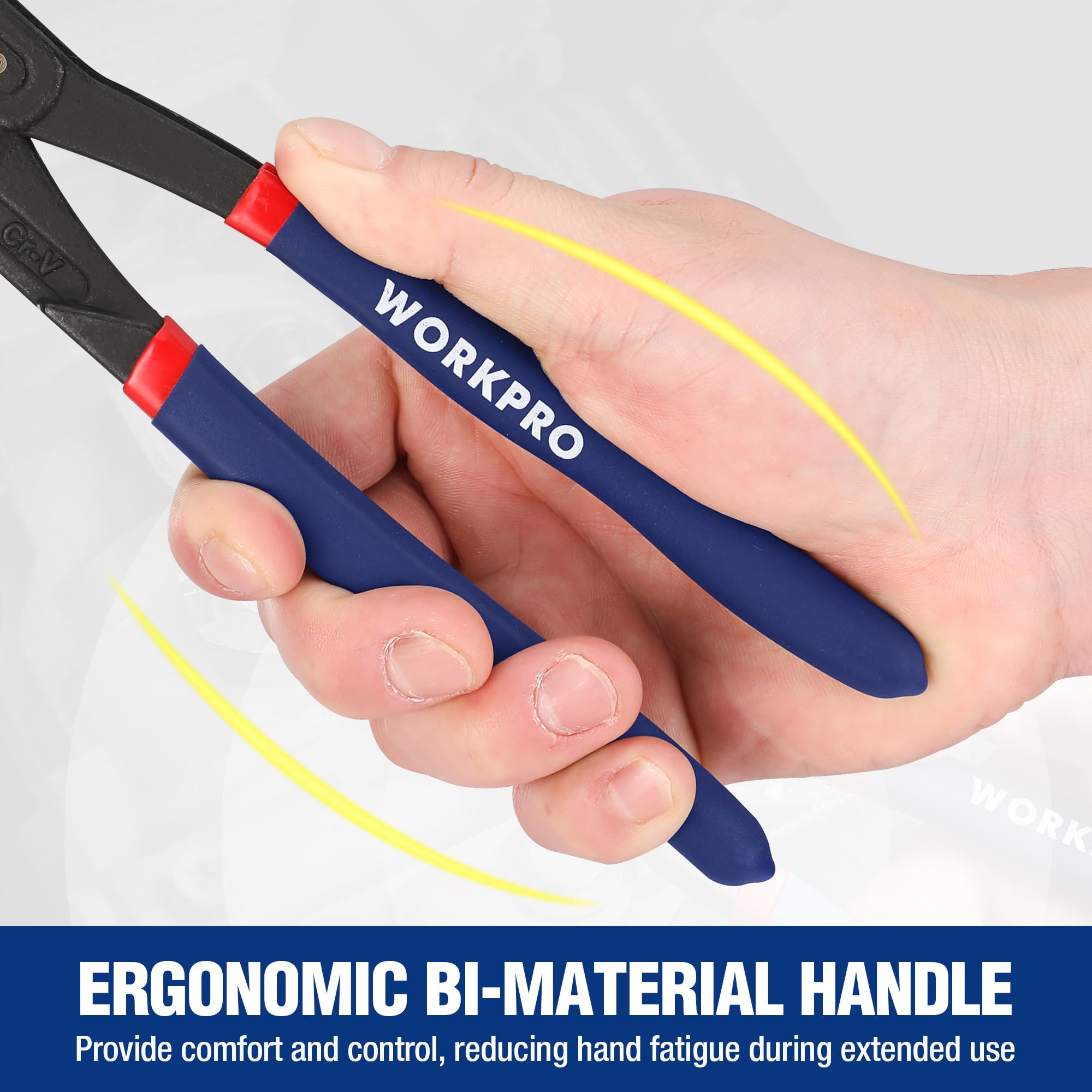 WORKPRO polished jaw surface resists corrosion for longevity.