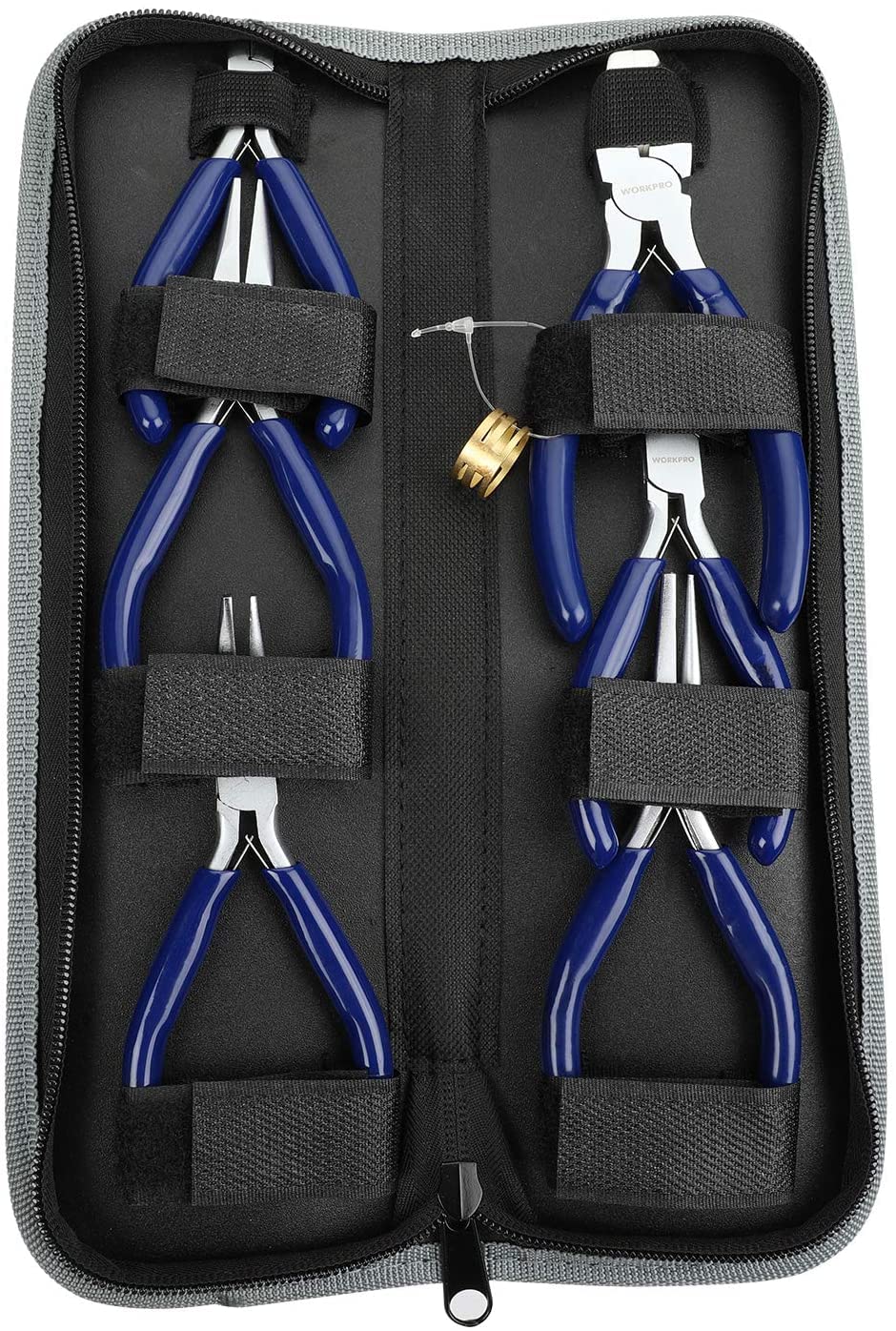 WORKPRO bent nose pliers reach tight spots in intricate designs.