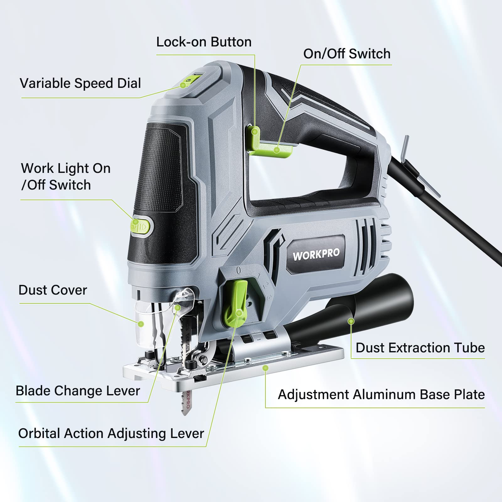 WORKPRO jigsaw 45-degree bevel cutting for precise angled joints