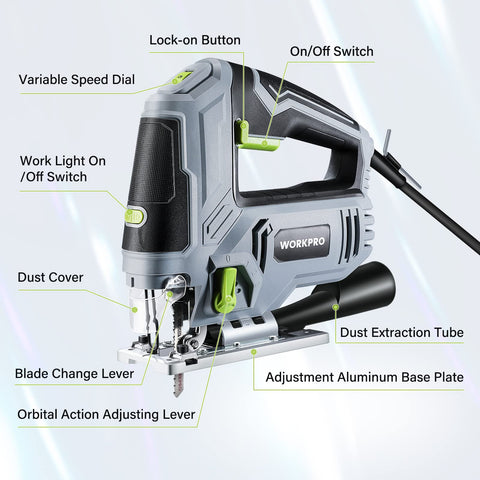 WORKPRO jigsaw 45-degree bevel cutting for precise angled joints