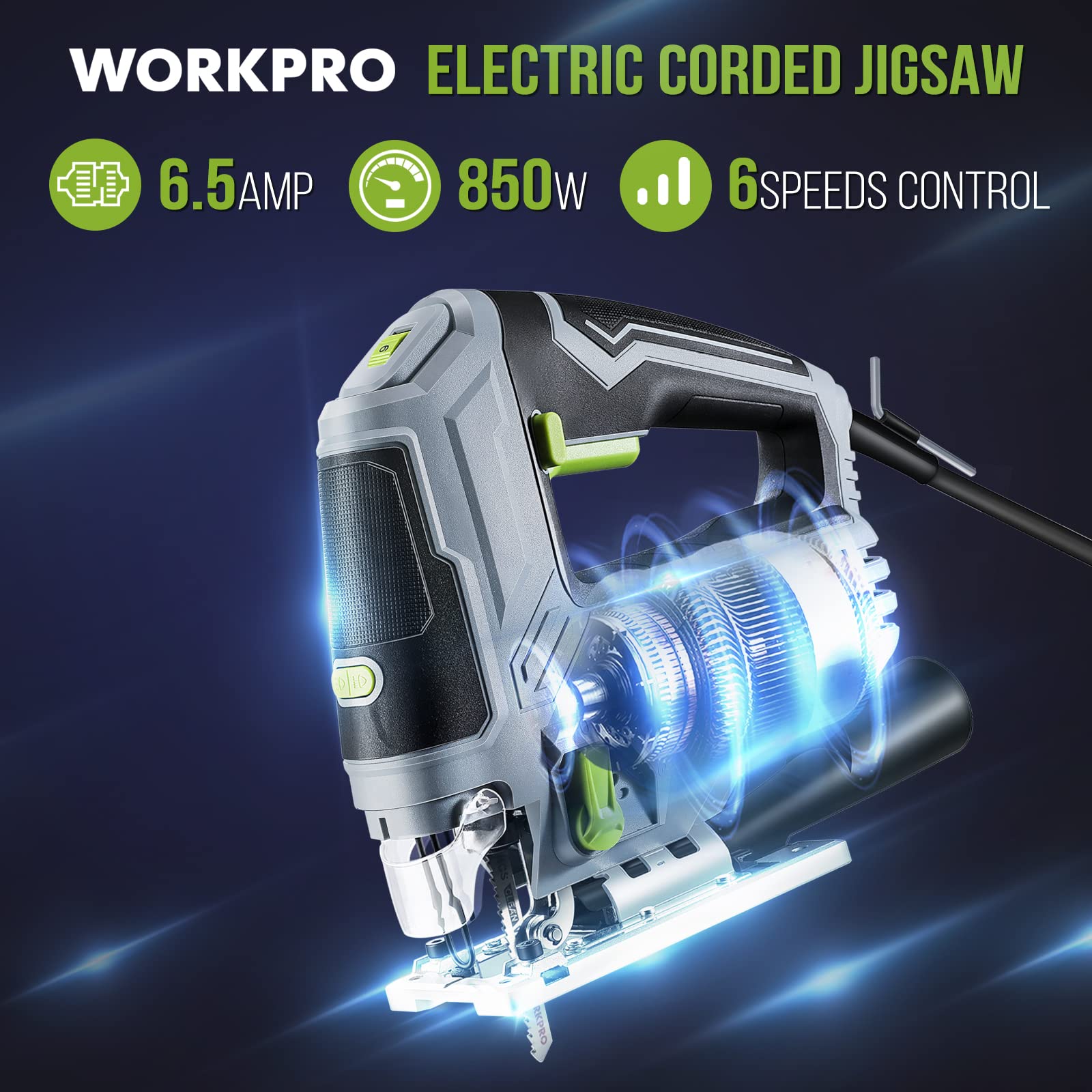 WORKPRO jigsaw LED light illuminates dark work areas for accurate cuts