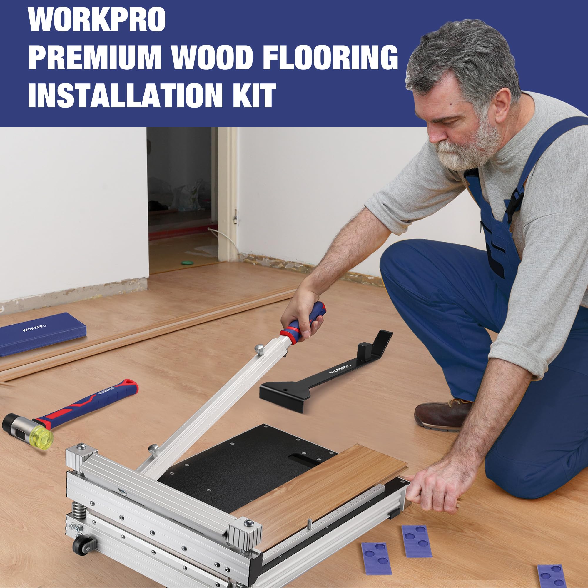 WORKPRO kit contents display shows a complete flooring solution.