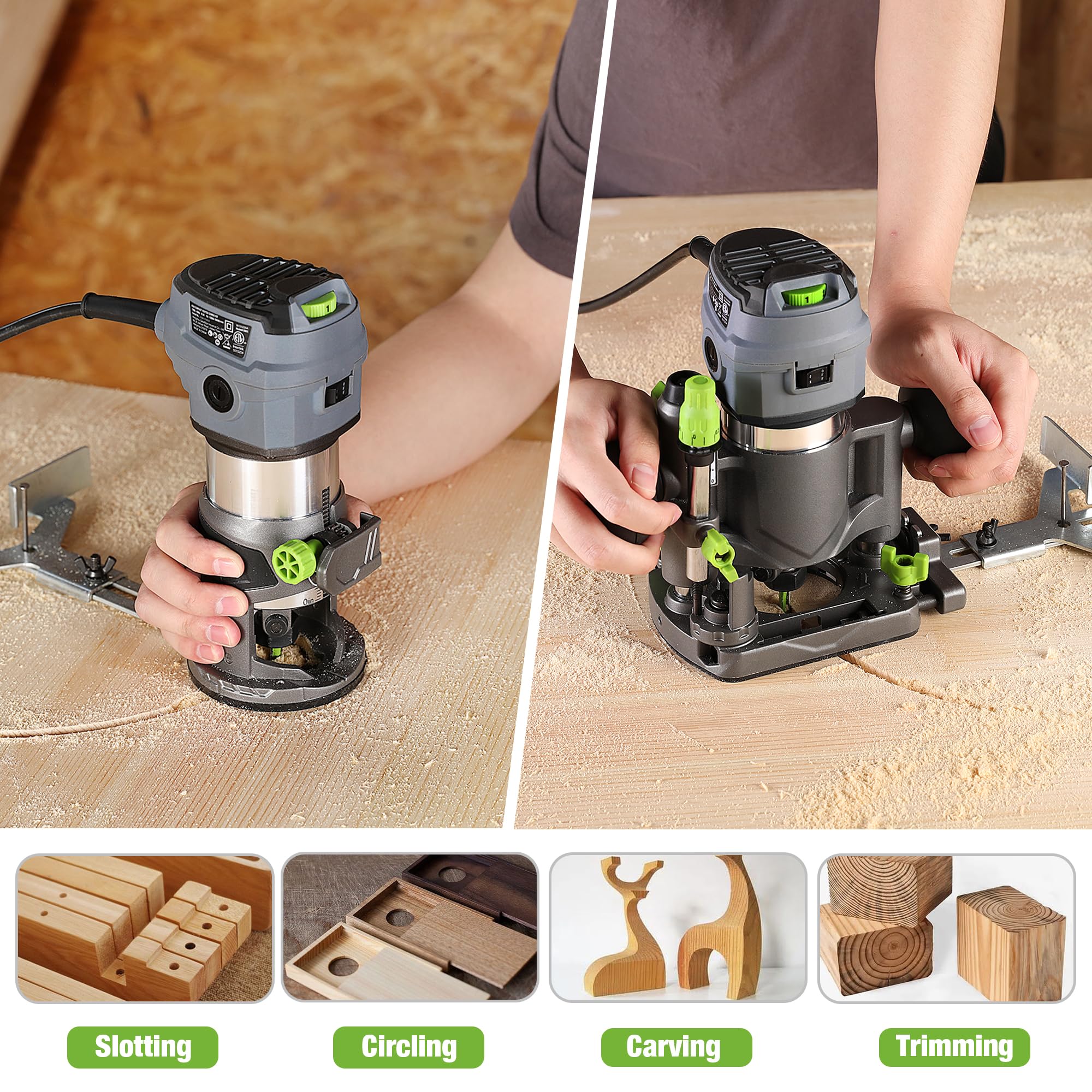 WORKPRO kit includes straight guide, trimming guide, and wrenches for setup.