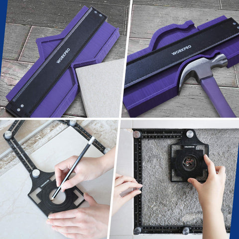 WORKPRO contour gauge and ruler support tiling and flooring planning.
