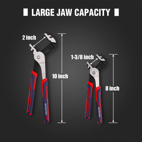 WORKPRO large jaw capacity supports up to 2 inches.