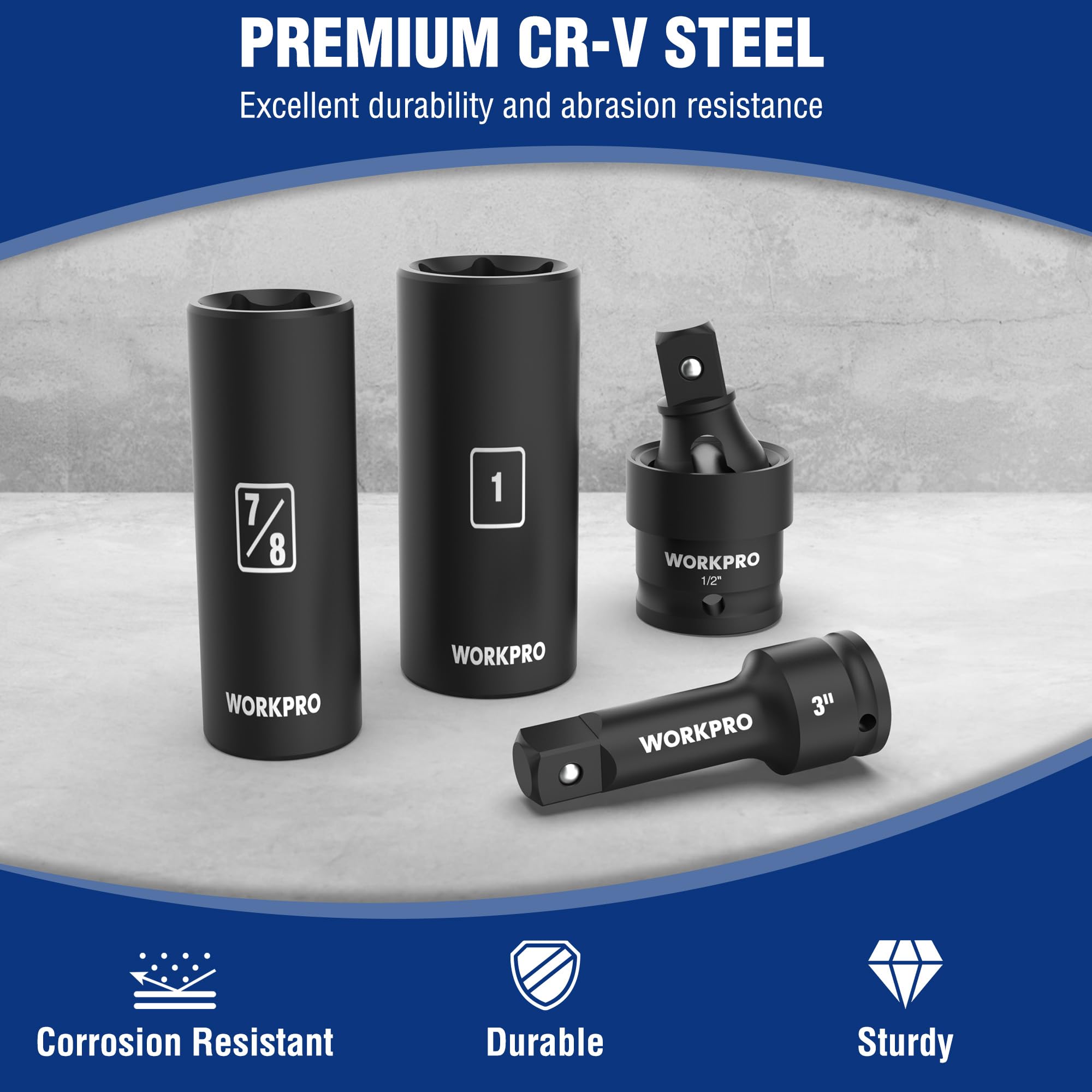 WorkPro laser-etched size markings for quick identification.