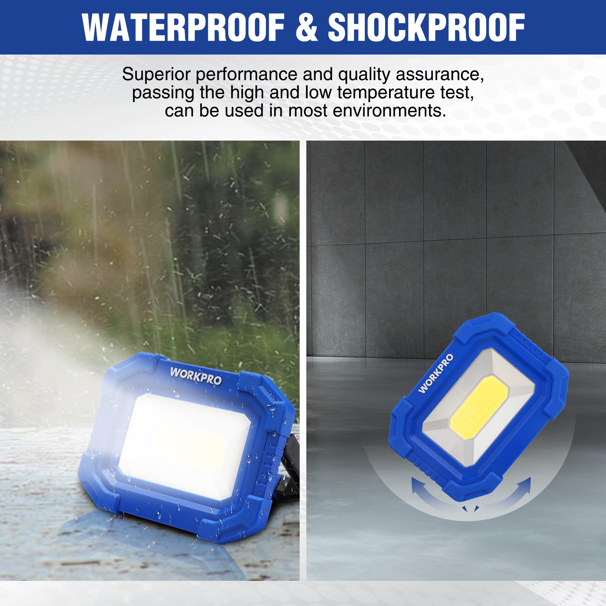 Camping setup with WORKPRO light provides reliable illumination.
