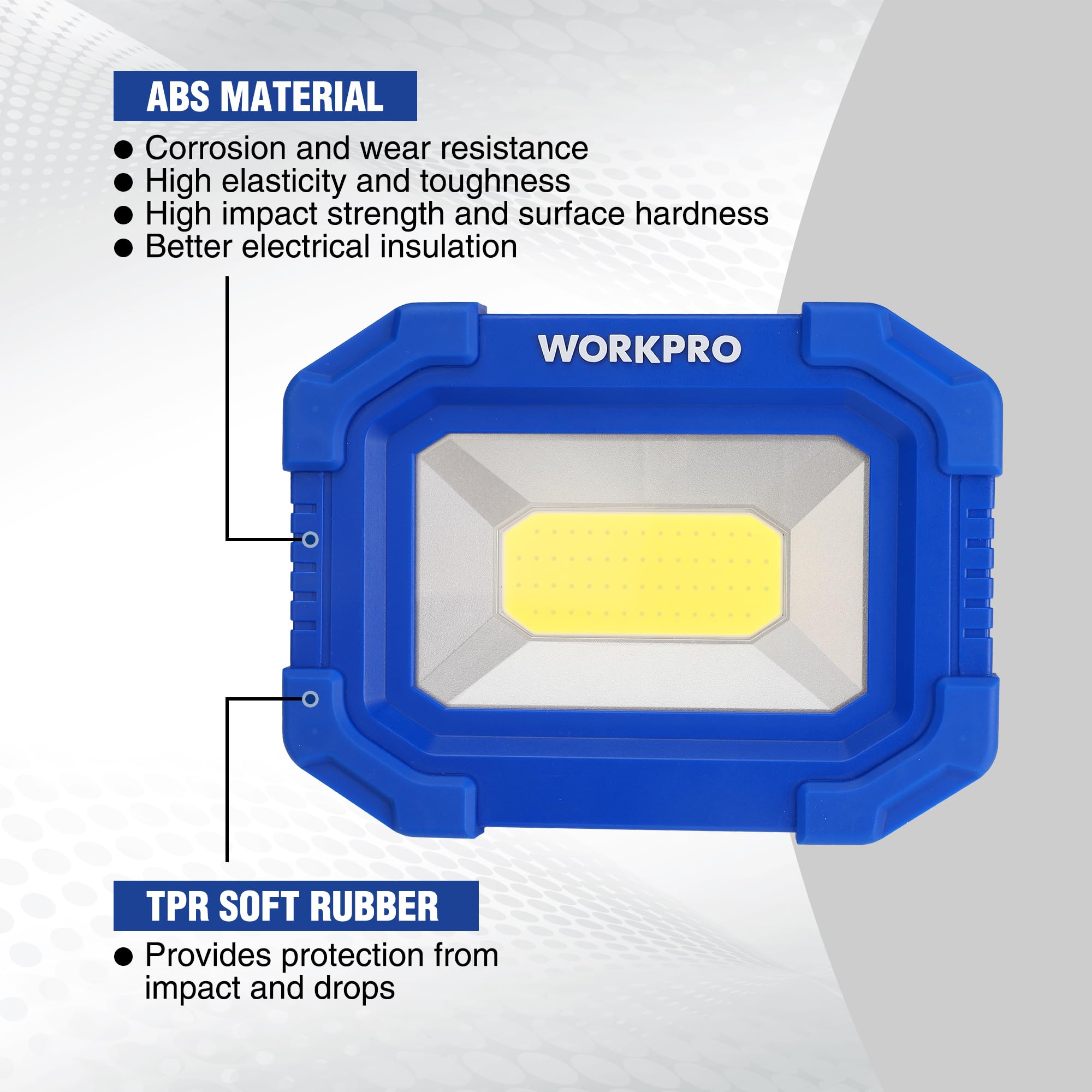 WORKPRO light powers devices via built-in power bank feature.