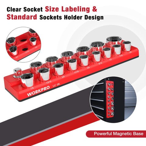 WORKPRO legible slot labels help you grab the right socket fast.