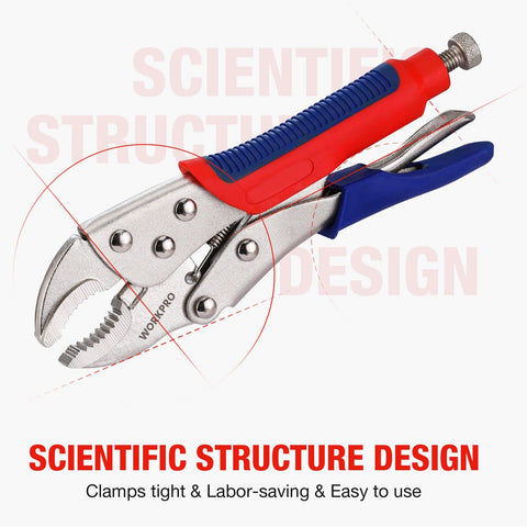 WORKPRO locking plier with adjustable screw enables precise clamping pressure.