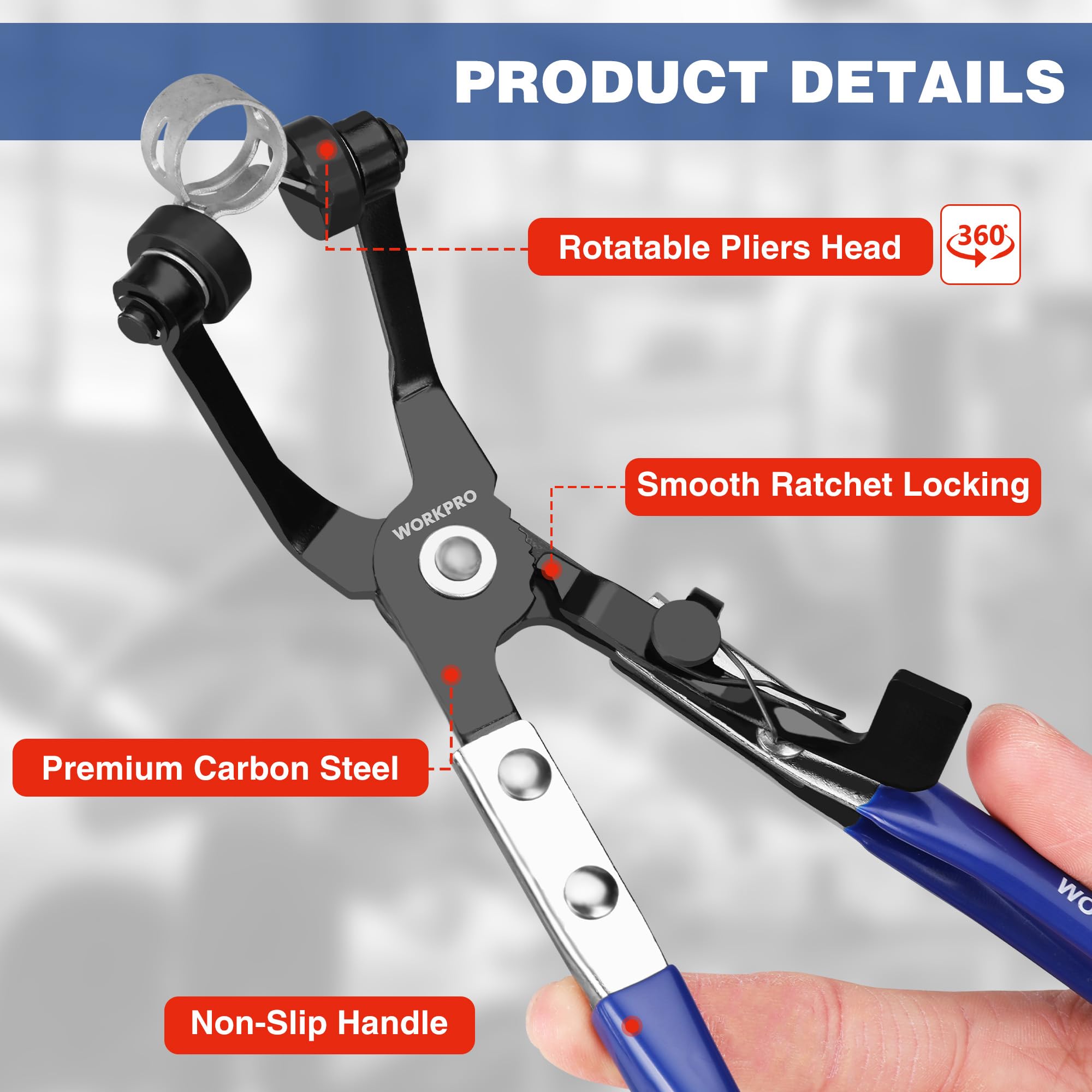 WORKPRO long-reach wire spring pliers allows access to distant clamps.