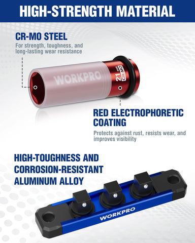 WORKPRO lug nut socket 21mm deep with non-marring protection