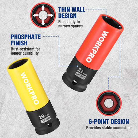 WORKPRO 22mm socket covers larger lug nuts with durable Cr-Mo steel