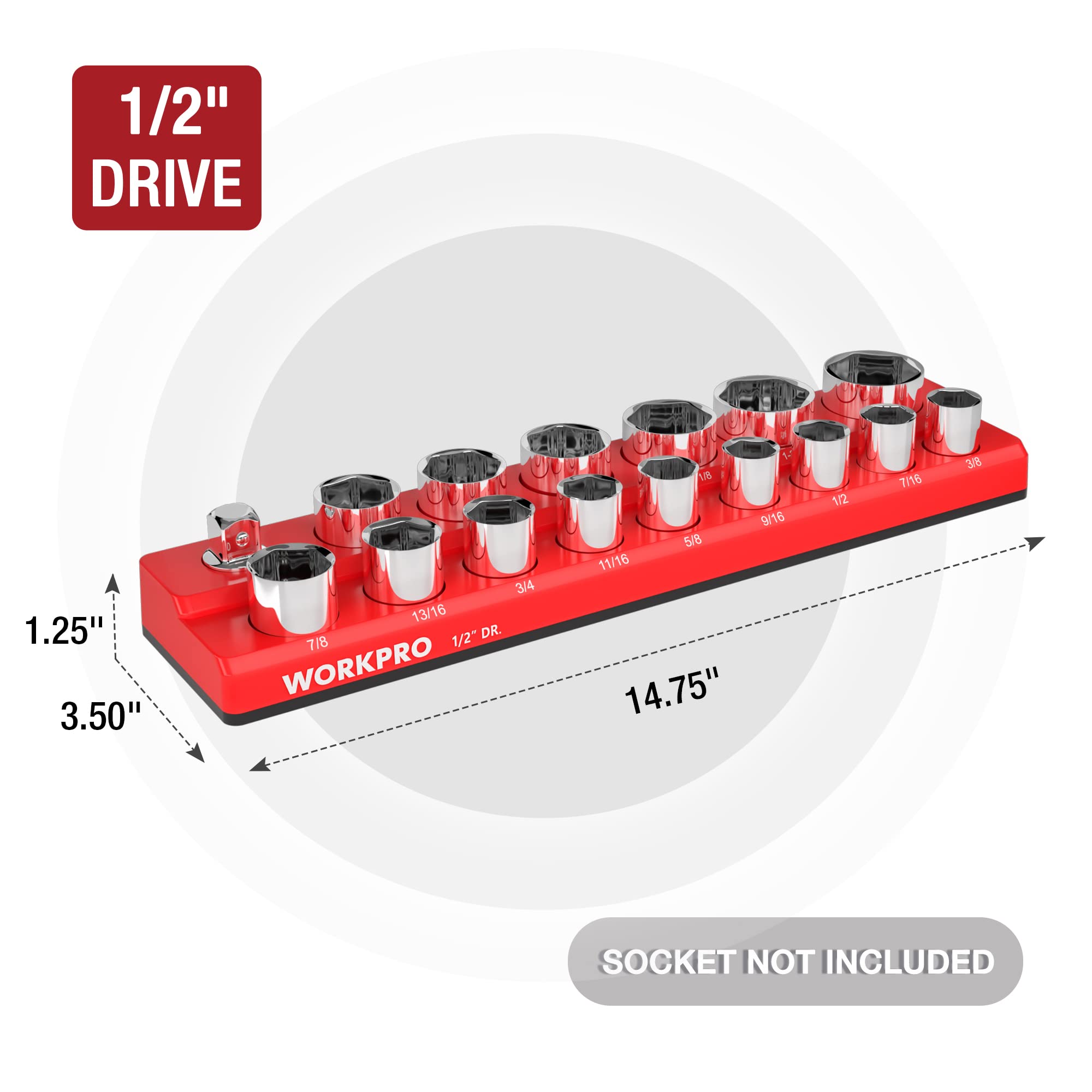 WORKPRO magnetic base securely holds sockets on metal surfaces.