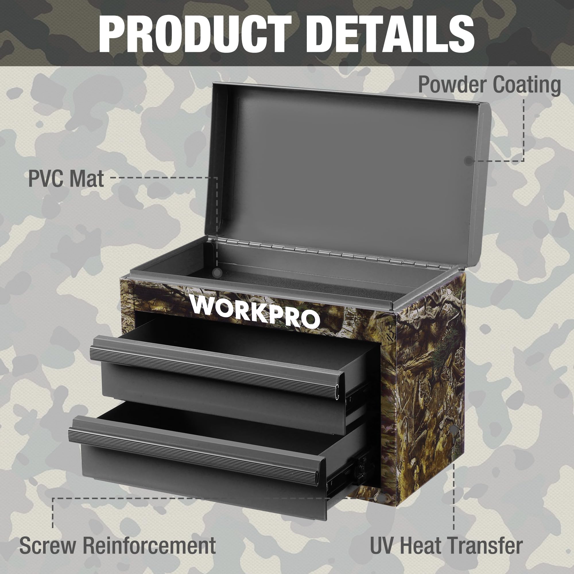 WORKPRO metal toolbox cold-rolled steel construction offers durable, lasting use.