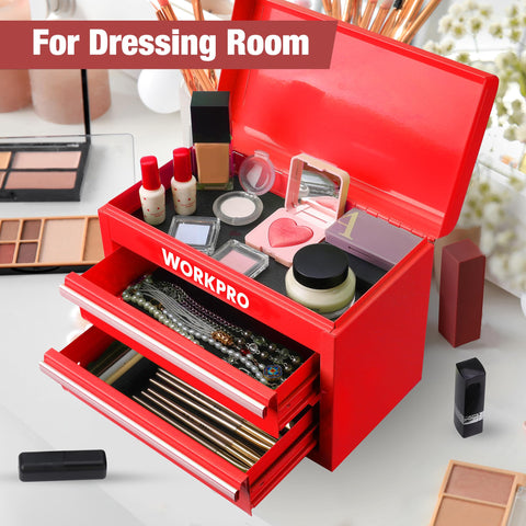 WORKPRO metal toolbox showcased in a home workshop setup