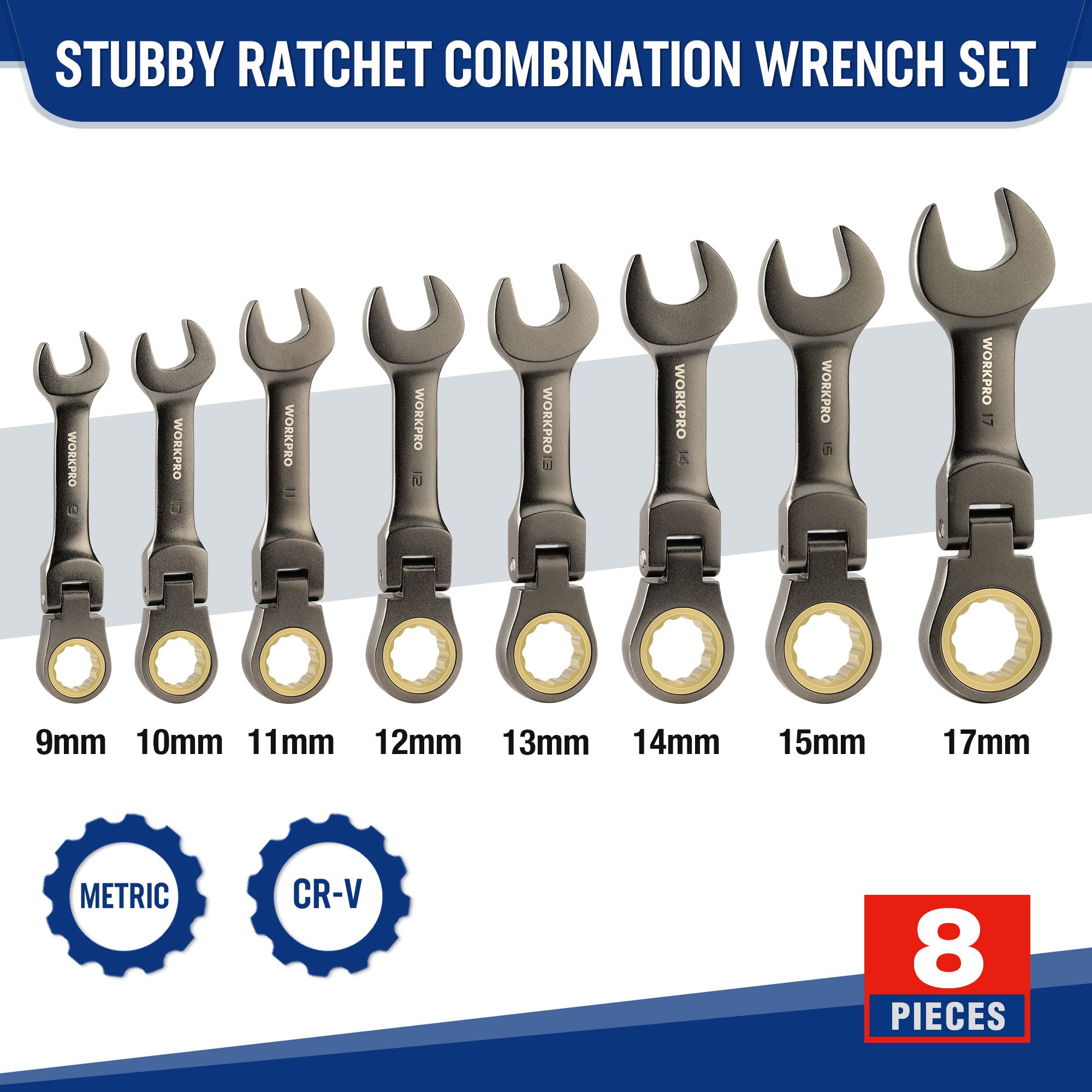 WORKPRO metric sizes 9-17 mm cover common fasteners for home projects