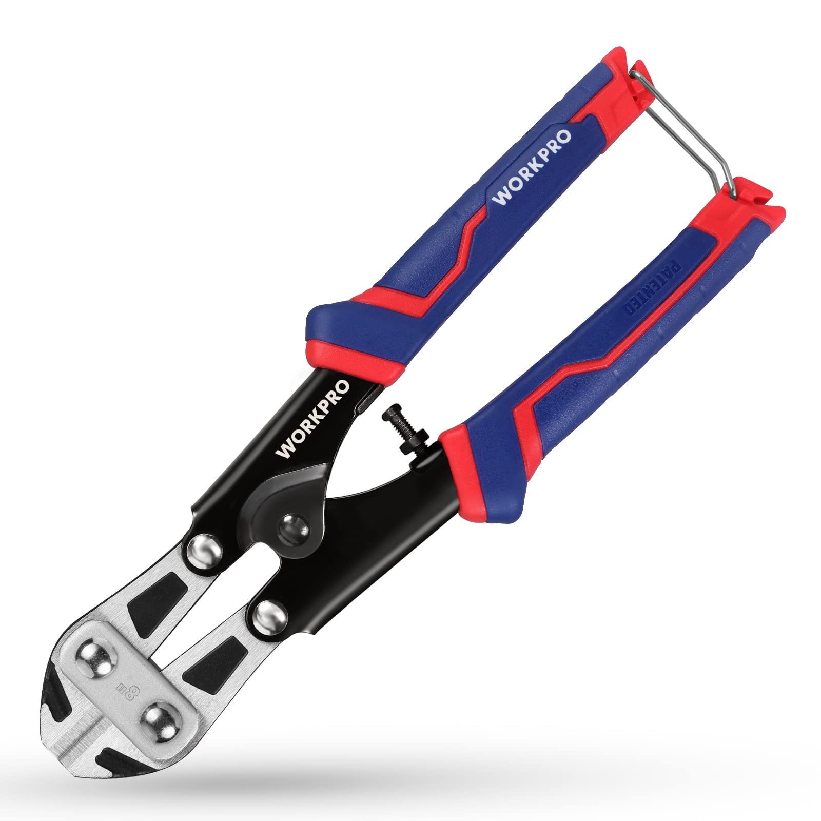 WORKPRO Mini Bolt Cutter 8-inch with upgrade grip, showing reinforced jaws for precise cuts.